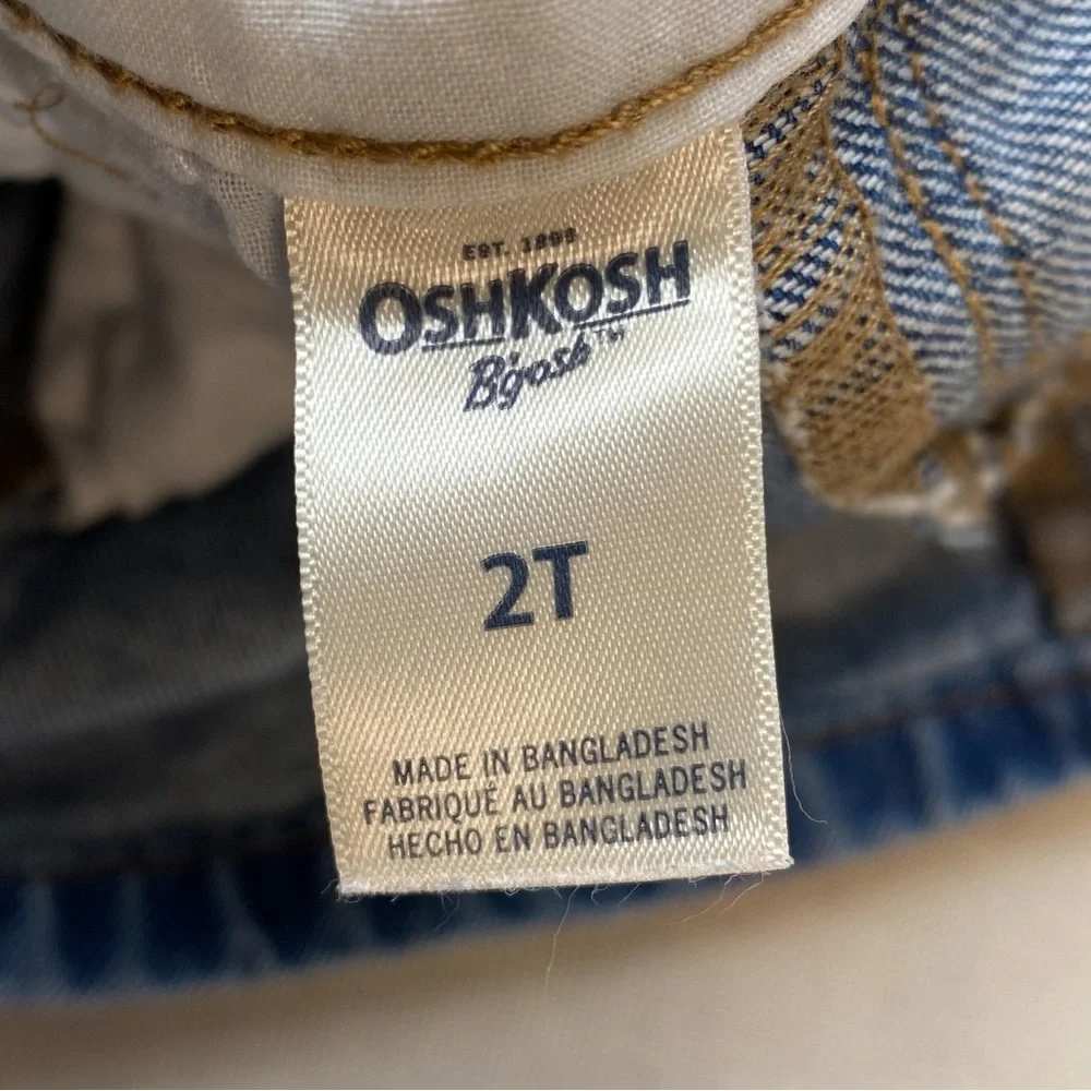 OshKosh B'Gosh Heart Print 100% Cotton Denim Skirtall Jumper Dress 2T